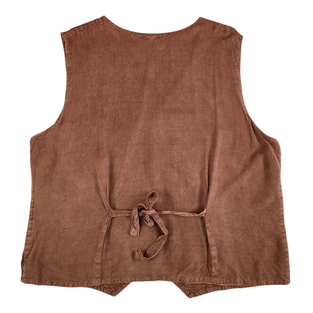 Vintage 90s Y2K Boho Hippie Embroidered Elephant Vest Rust Brown Rayon Women 2X - Picture 3 of 7